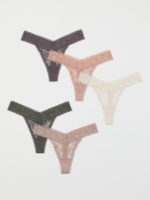 

H&M Pack Of 5 Lace Thong Briefs, White