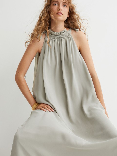 

H&M Women Green Crinkled Long Dress