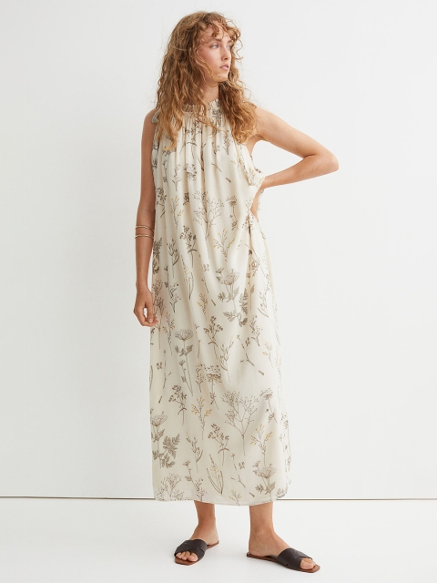 

H&M Women Beige Crinkled Long Dress