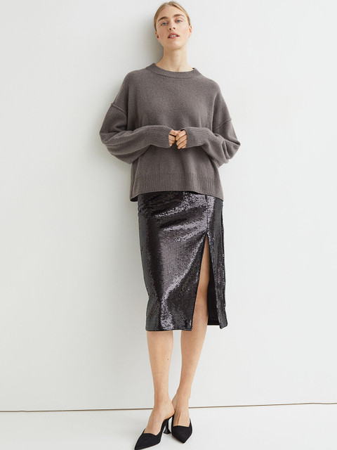 

H&M Women Black Sequinned Pencil Skirt