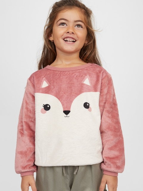 

H&M Girls Pink & White Deer Pattern Fleece Sweatshirt