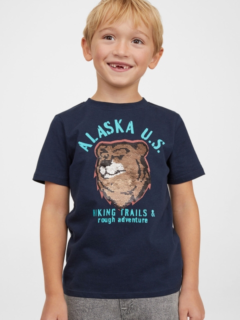 

H&M Boys Blue Interactive-Motif T-Shirt, Navy blue