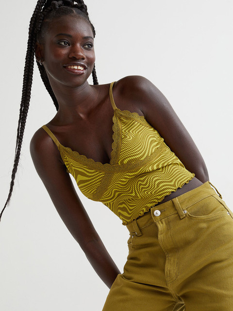 

H&M Women Yellow Ribbed Top