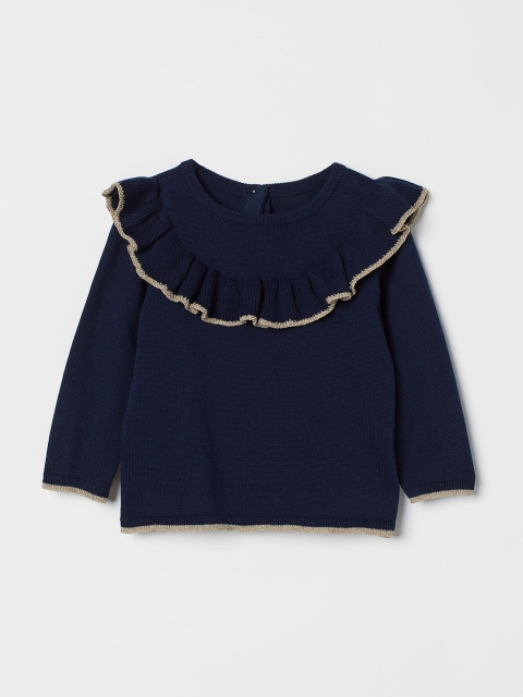 

H&M Girls Navy Blue Flounced Fine-Knit Jumper