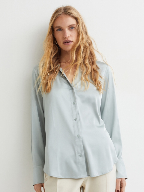 

H&M Women Turquoise Blue V-Neck Blouse