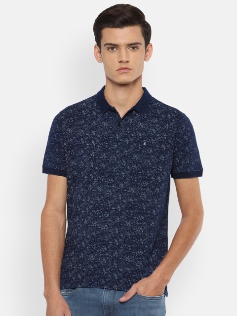

V Dot Men Navy Blue Printed Polo Collar Slim Fit T-shirt