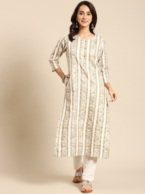 

Prakrti Women Off White & Grey Pure Cotton Ethnic Motifs Printed Kurta