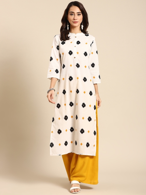 

Prakrti Women White Ikat print cotton kurta
