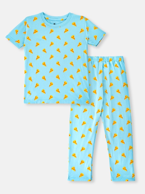 

Cuddles for Cubs Unisex Kids Blue & Yellow Printed Night suit