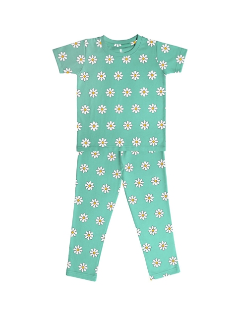

Cuddles for Cubs Kids Teal Blue & White Printed Pure Cotton Night suit