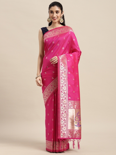 

Mitera Pink Zari Silk Blend Banarasi Saree