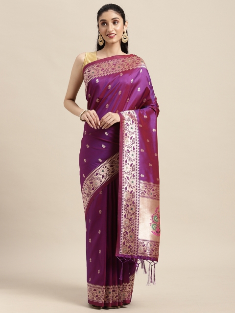 

Mitera Purple Zari Silk Blend Banarasi Saree