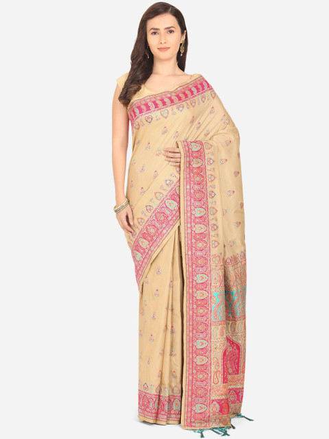 

BOMBAY SELECTIONS Gold-Toned & Fuchsia Woven Design Art Silk Saree