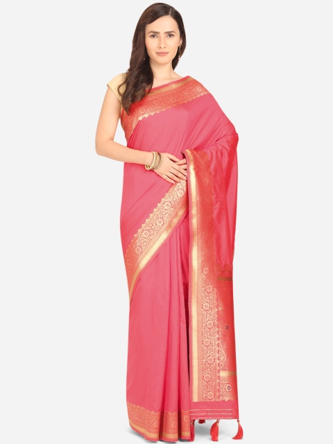 

BOMBAY SELECTIONS Coral & Gold-Toned Ethnic Motifs Zari Art Silk Banarasi Saree