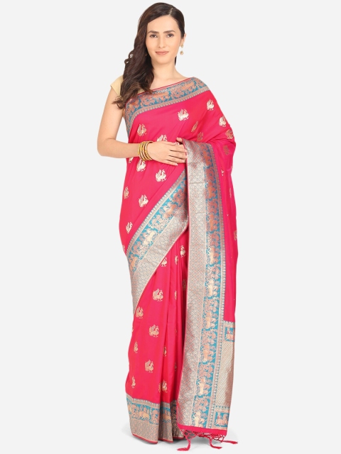 

BOMBAY SELECTIONS Magenta & Teal Ethnic Motifs Zari Art Silk Gadwal Saree