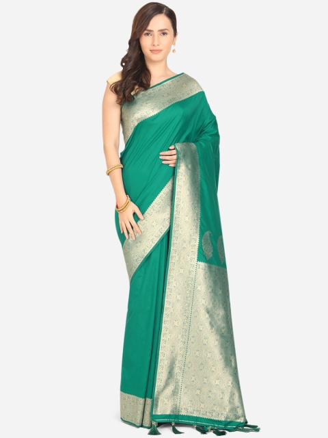 

BOMBAY SELECTIONS Green & Gold-Toned Woven Design Zari Art Silk Banarasi Saree