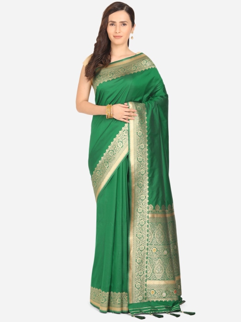 

BOMBAY SELECTIONS Green & Gold-Toned Woven Design Zari Art Silk Banarasi Saree