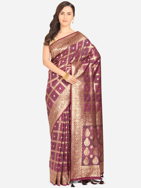 

BOMBAY SELECTIONS Purple & Gold-Toned Woven Design Zari Art Silk Banarasi Saree
