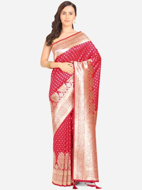 

BOMBAY SELECTIONS Magenta & Gold-Toned Ethnic Motifs Zari Art Silk Banarasi Saree