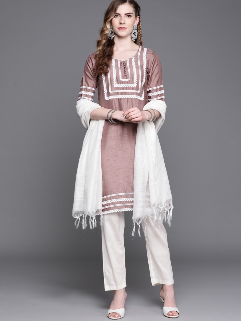 

Inddus Women Mauve Yoke Design Regular Kurta with Pants & With Dupatta