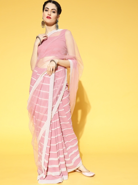 

Inddus Pink Embroidered Half and Half Saree