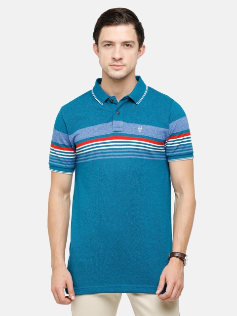 

Classic Polo Men Blue Striped Polo Collar Applique Slim Fit T-shirt