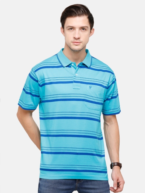 

Classic Polo Men Blue Striped Polo Collar T-shirt