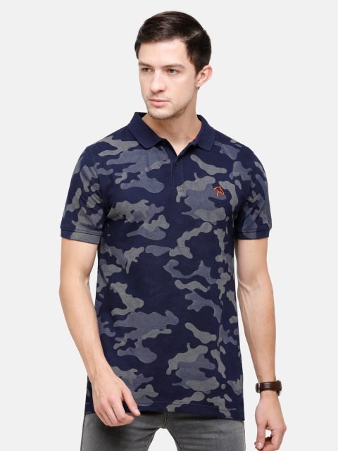 

Classic Polo Men Navy Blue & Grey Camouflage Polo Collar Slim Fit Pure Cotton T-shirt