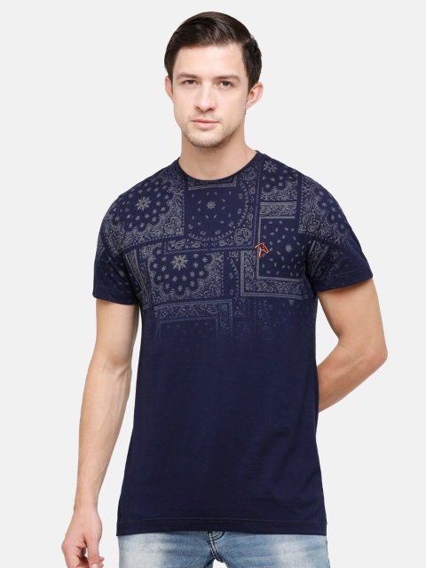 

Classic Polo Men Navy Blue Printed Pockets Slim Fit T-shirt