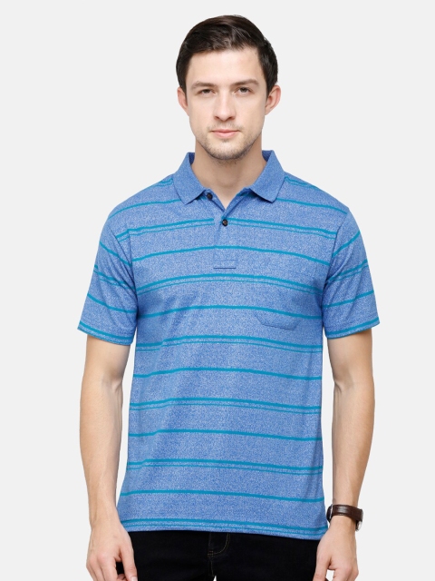 

Classic Polo Men Blue Striped Polo Collar T-shirt
