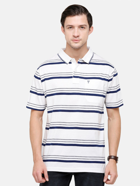 

Classic Polo Men White Striped Polo Collar Pockets T-shirt
