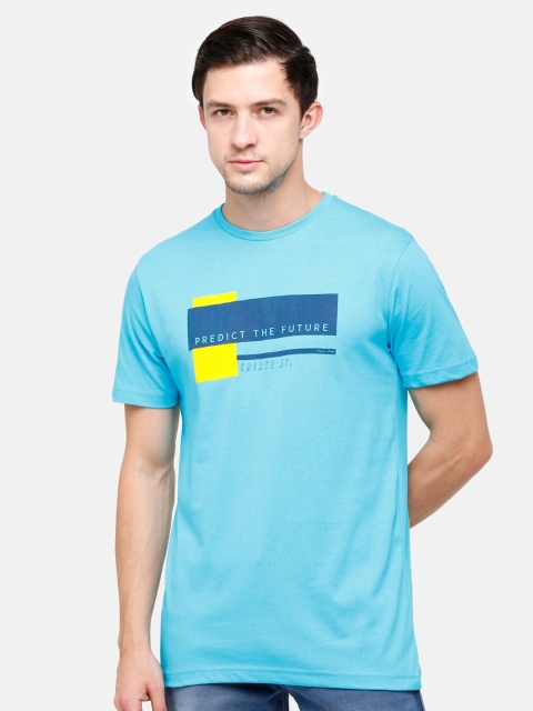 

Classic Polo Men Turquoise Blue Printed Slim Fit T-shirt