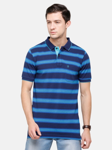 

Classic Polo Men Navy Blue Striped Polo Collar Slim Fit T-shirt