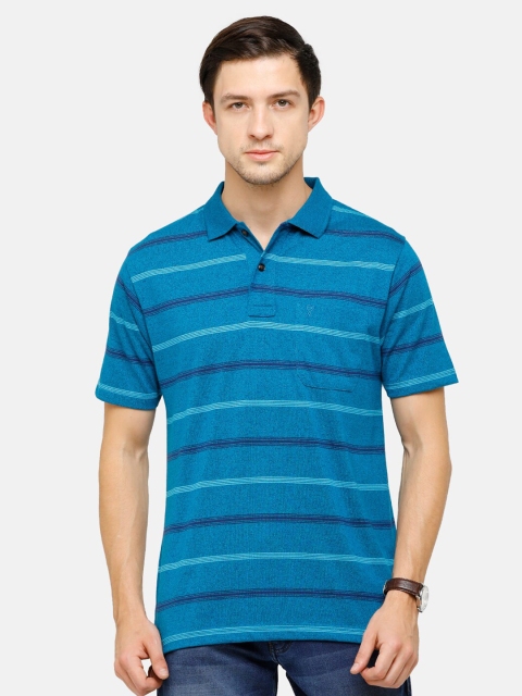 

Classic Polo Men Blue Striped Polo Collar Pockets T-shirt