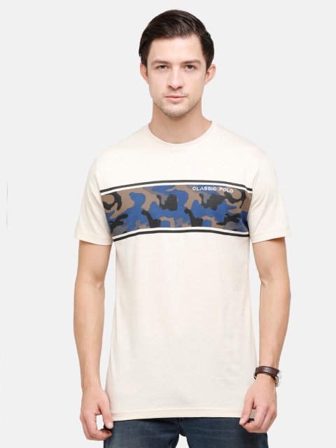 

Classic Polo Men Off White Printed Pockets Slim Fit T-shirt