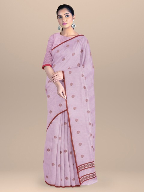 

BharatSthali Lavender & Maroon Woven Design Pure Cotton Taant Handloom Saree