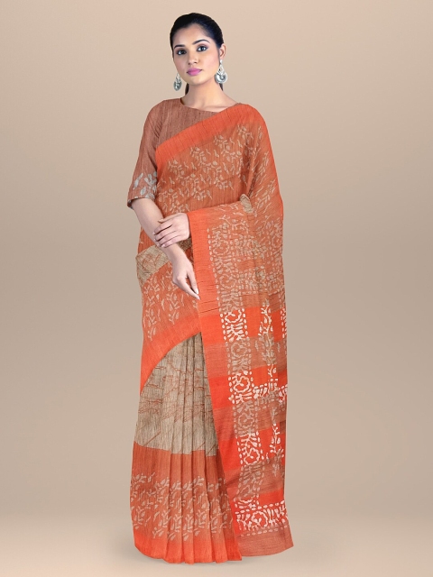 

BharatSthali Orange & Beige Batik Silk Cotton Venkatgiri Saree