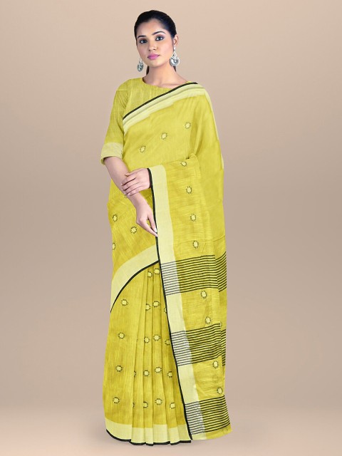 

BharatSthali Yellow & Black Ethnic Motifs Taant Pure Cotton Saree