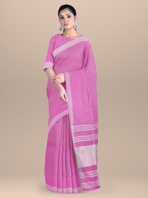 

BharatSthali Pink & White Zari Pure Cotton Mangalagiri Saree