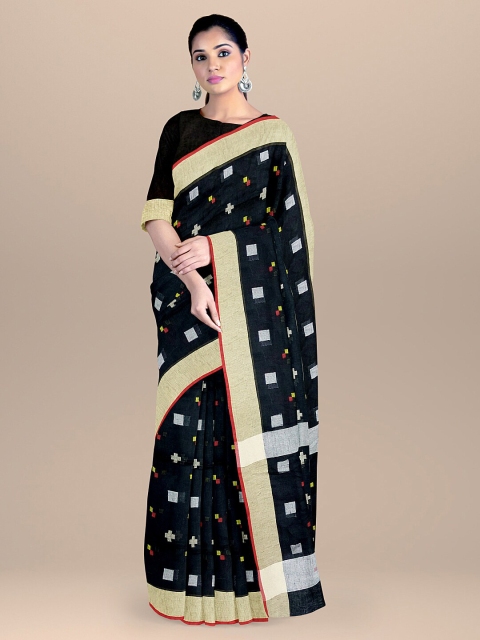 

BharatSthali Black & Grey Pure Linen Mangalagiri Saree