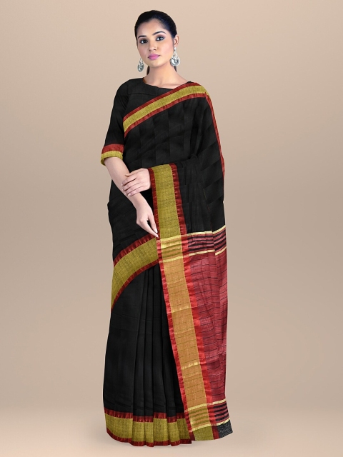 

BharatSthali Black & Red Zari Silk Cotton Mangalagiri Saree