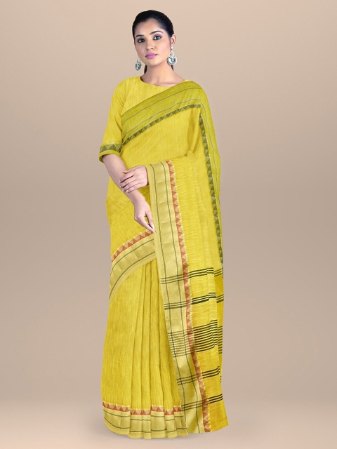 

BharatSthali Yellow & Green Woven Design Zari Silk Cotton Mangalagiri Saree