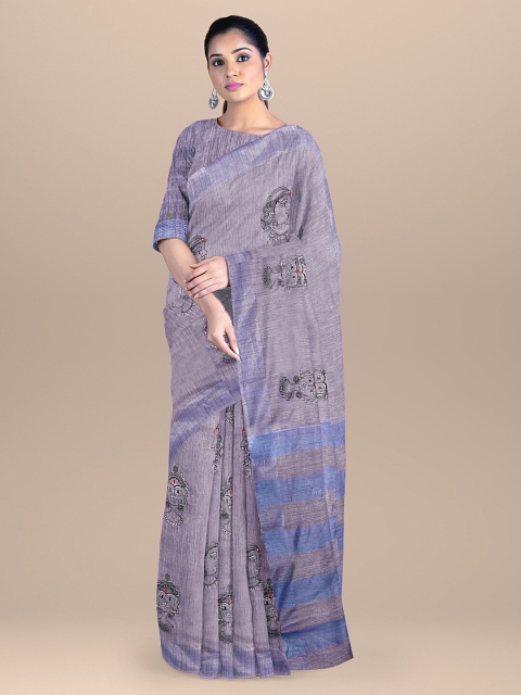 

BharatSthali Purple Ethnic Motifs Silk Cotton Maheshwari Saree