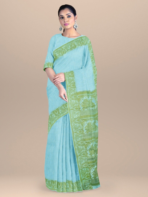

BharatSthali Blue & Green Pure Cotton Maheshwari Saree