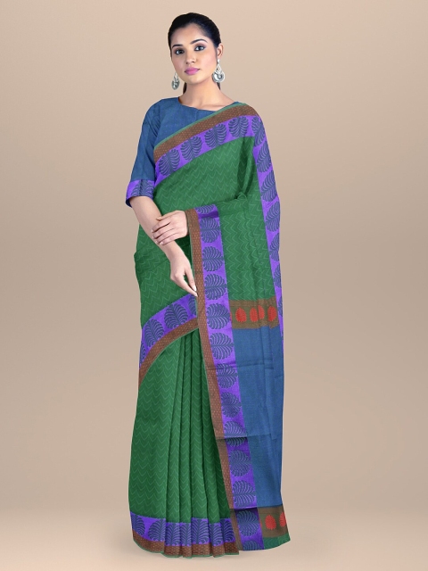 

BharatSthali Green & Purple Woven Design Silk Cotton Kota Saree