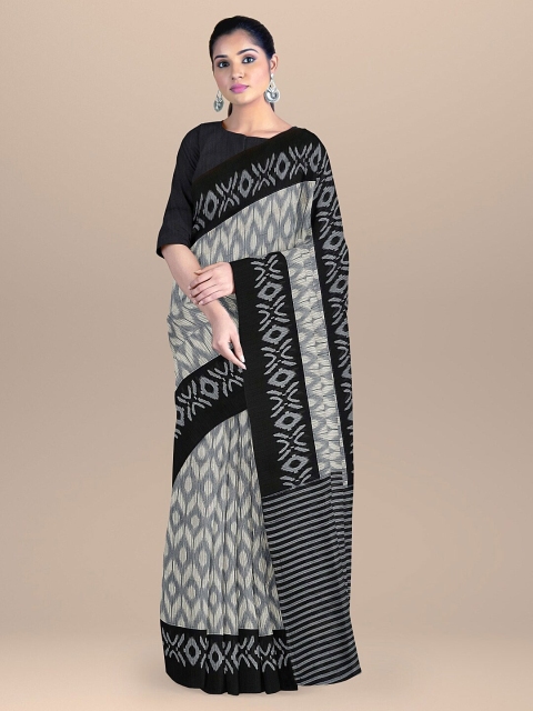 

BharatSthali Black & White Silk Cotton Sambalpuri Saree