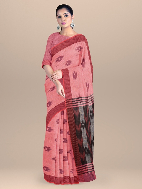 

BharatSthali Pink & Red Woven Design Pure Cotton Ikat Handloom Saree