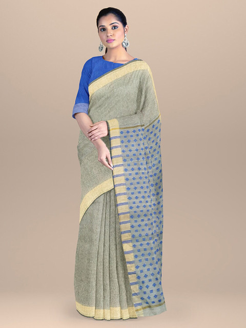 

BharatSthali Grey & Blue Silk Cotton Ikat Saree
