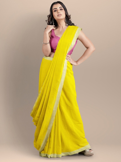 

BharatSthali Yellow & Gold-Toned Zari Pure Cotton Mangalagiri Saree