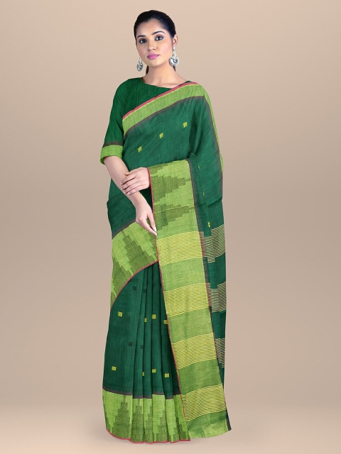 

BharatSthali Green & Yellow Woven Design Zari Silk Cotton Mangalagiri Saree